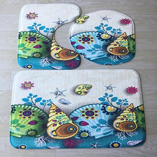 WM & MW 3pcs/set Bathroom Mats, Non-Slip Novelty Print Modern Pedestal Rug + Lid Toilet Cover + Bath Mat (D)