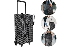 HOSDZOU Small Collapsible Shopping Cart,Shopping Cart with Wheels,Folding Portable Bag,Waterproof Rolling Bag,Trolley Tote Stair Climbing for Traveling,Gift for Women,Older (Black,Expandable Bag)
