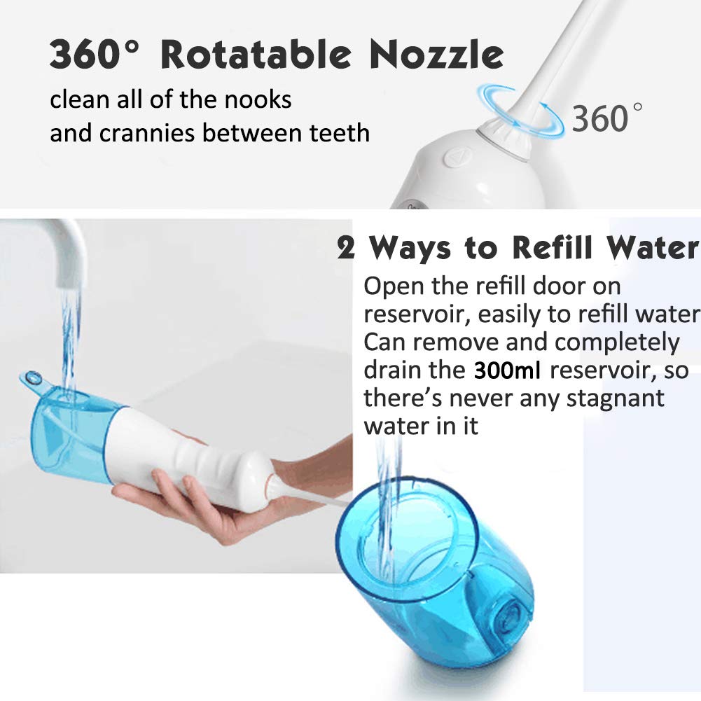 Water Flosser Cordless Teeth Cleaner, Professional Wate Flosser Oral Care for Braces Bridges Care IPX7 Waterproof Dental Flosser with 4 Interchangeable Jet Tips, Detachable Water Tank for Home Travel: Beauty
