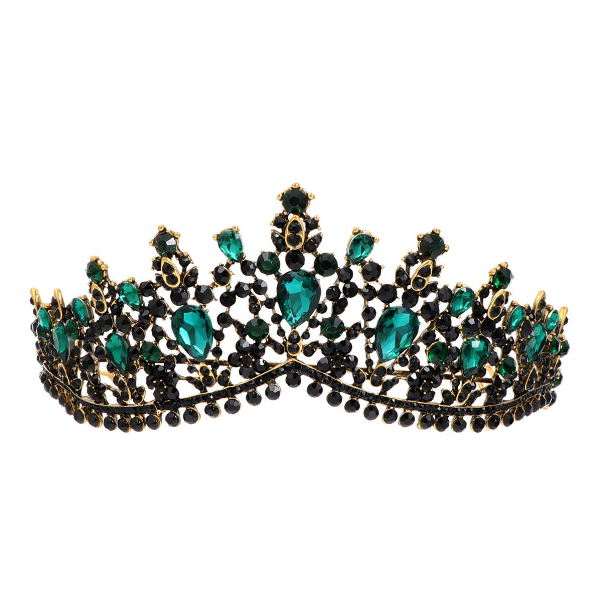 FRCOLOR Baroque Queen Crown Vintage Bridal Crown and Tiaras Rhinestone Crystal Tiara Crown Headband for Prom Wedding Halloween Party (Green)