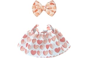 BALABOLA Clothes for 17cm Doll(Clothes Only) – 2-Piece Set Pink Heart-Print Strap Dress and Bow Headband for a Unique Dressed-Up Look – Fashion Handmade Accessories for Doll