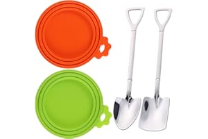 WOHENI Can Cover Dog Food, 2 Pack Can Dog Food Lids, Universal Silicon Can Lid Fits Most Standard Size Dog and Cat Can Tops, with 2Pcs Stainless Steel Can Food Spoon (Green+Orange+Spoon)