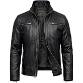 Rabbaniz Men&rsquo;s Genuine Lambskin - Distressed Rivet Leather Jacket-Vintage Motorcycle-Biker Style Western Jackets