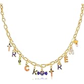 NEKOL Halloween Trick or Treat Necklace for Women, Charm Necklace with Themed Letters Featuring Wizard Hat, Pumpkin, Bat, Ghost, and Candy Designs, Perfect for Halloween Parties and Gifts