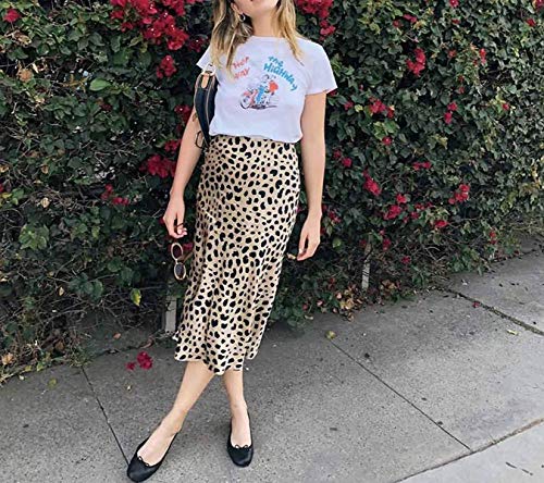Keasmto Leopard Midi Skirt Plus Size for Women High Waist Silk Satin Skirts Tags M