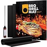 Refun BBQ Grill Mat Set Of 3, FDA Approved Non-stick Baking Mats, 16 X 13 Inch, Works On Gas, Charcoal And Electric Grills Etc, Free Grill Thermometer Included