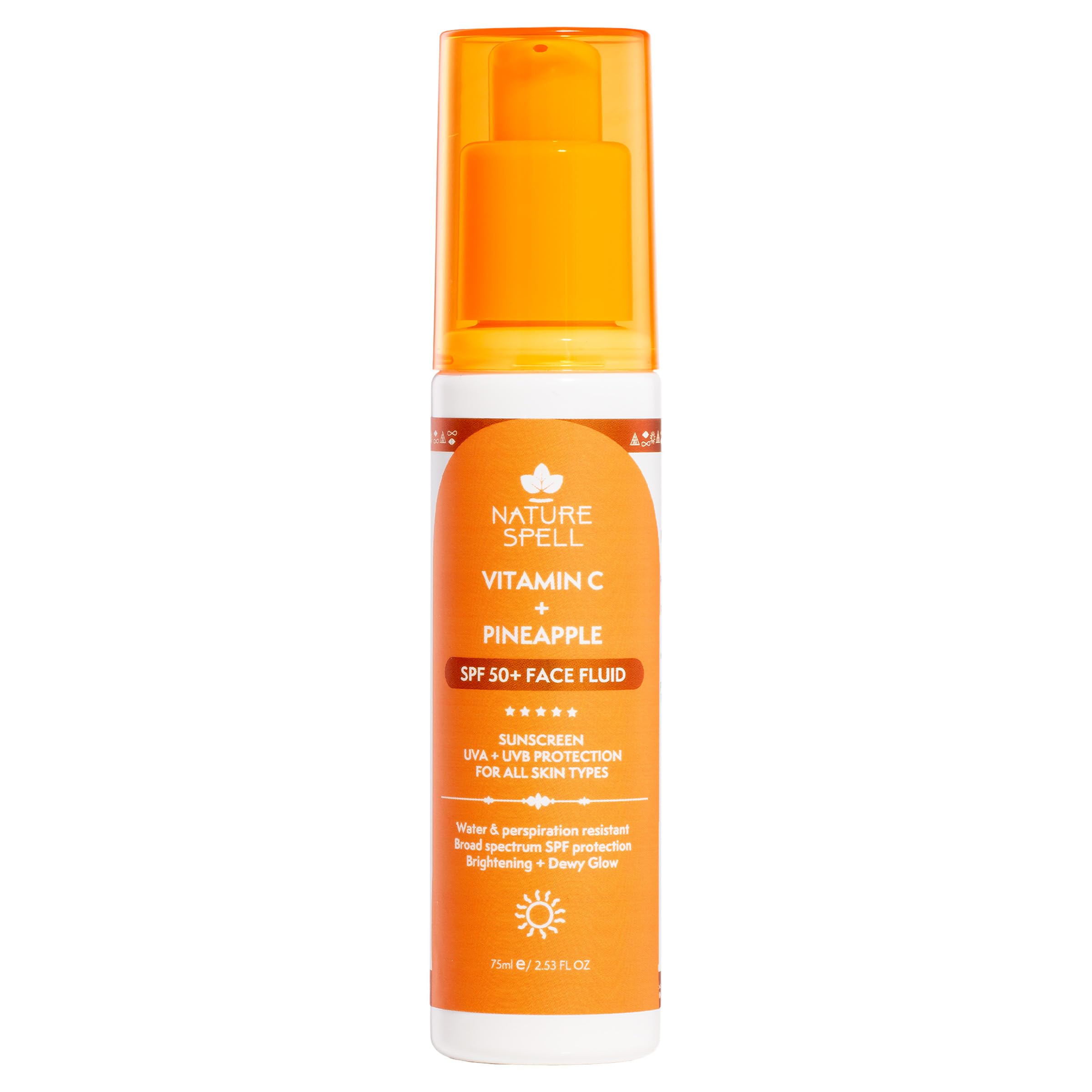 Nature Spell Vitamin C SPF 50 Face Sunscreen, Brightening & Hydrating, For Daily UV Protection, Lightweight Formula, Infused with Pineapple Extract, Non-Greasy, For All Skin Types, Vegan, 75 ml