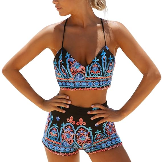 iBaste 2018 Damen Sexy modern Stoffdruck Bandage Design Badeshorts Zum Binden Ethno Badeanzug Bikini-Sets