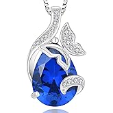 YIFSIY Butterfly Necklace for women 925 Sterling Silver Teardrop Pendant Necklace Birthstones Jewelry Gift