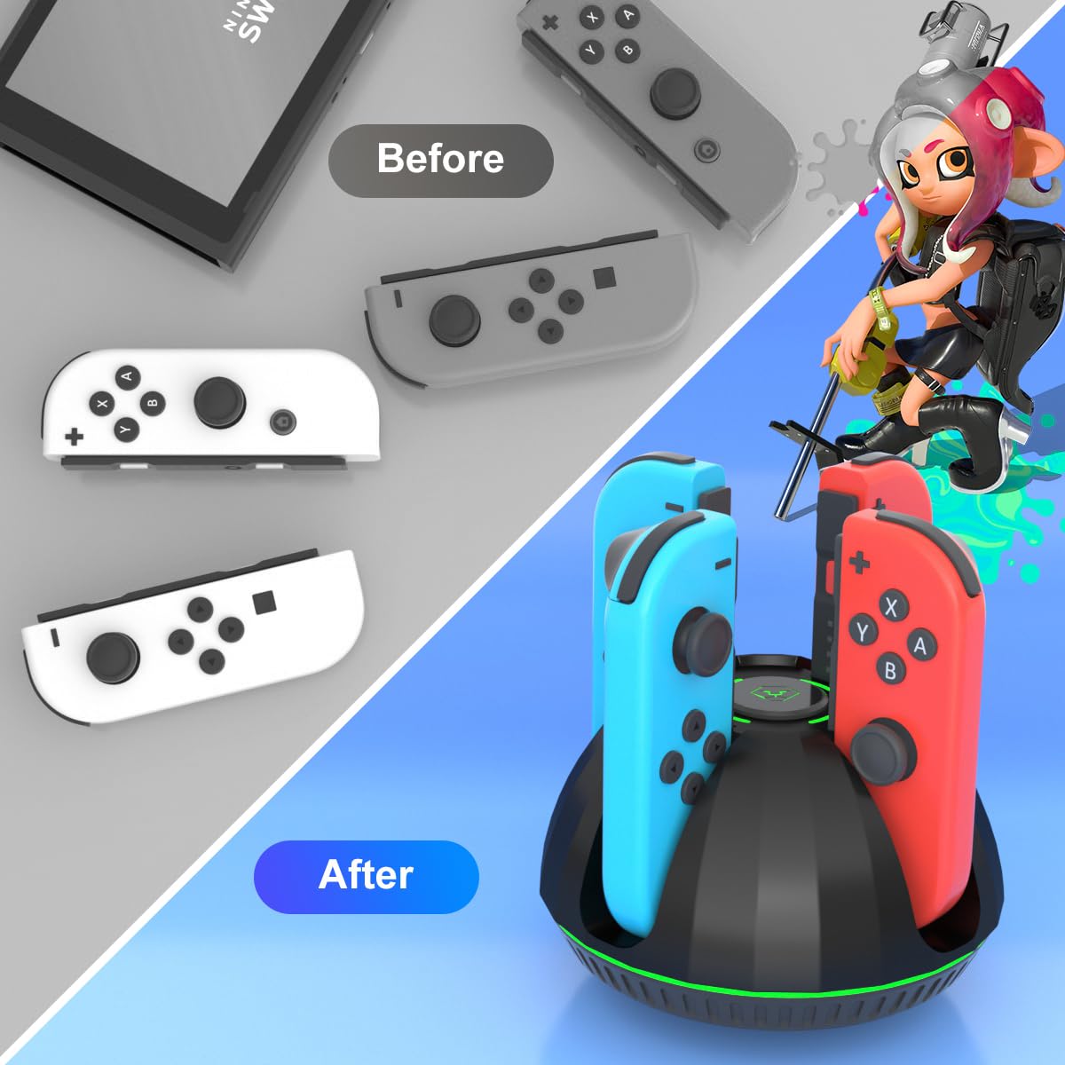 Switch Controller Charger for Nintendo Switch Joy Con,Charging Station for 4 Nintendo Joycons Controller with Led Indication,Joy Con Charging Dock Stand with USB Type C Charging Cable