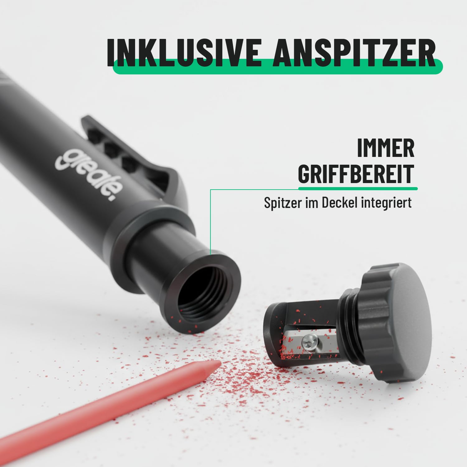 greate Tieflochmarker Bleistift inkl. 7 Mienen & Spitzer - Handwerker Baustellen Stift für Holz, Metall, Kunststoff, Fliesen und vieles mehr - Tiefenlochmarker, Markierstift, Baubleistift 5