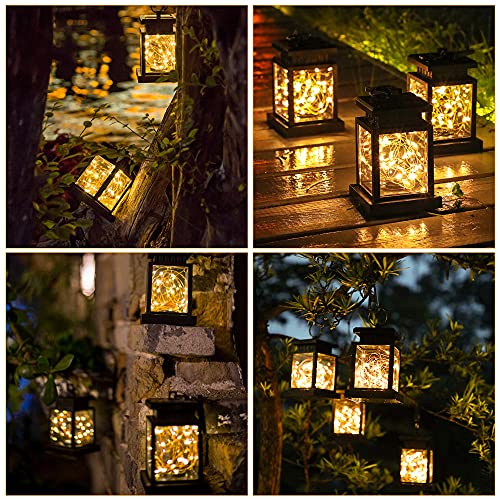 2 Stück Solarlaterne für Außen, 30LED Mini Solar Laterne mit Lichterkette, Solarlampen Hängend Laterne für Garten, IP65 Wasserdicht Solarlampe für Innen/Außen, Rasen, Terrasse Dekor, Hochzeit, Party