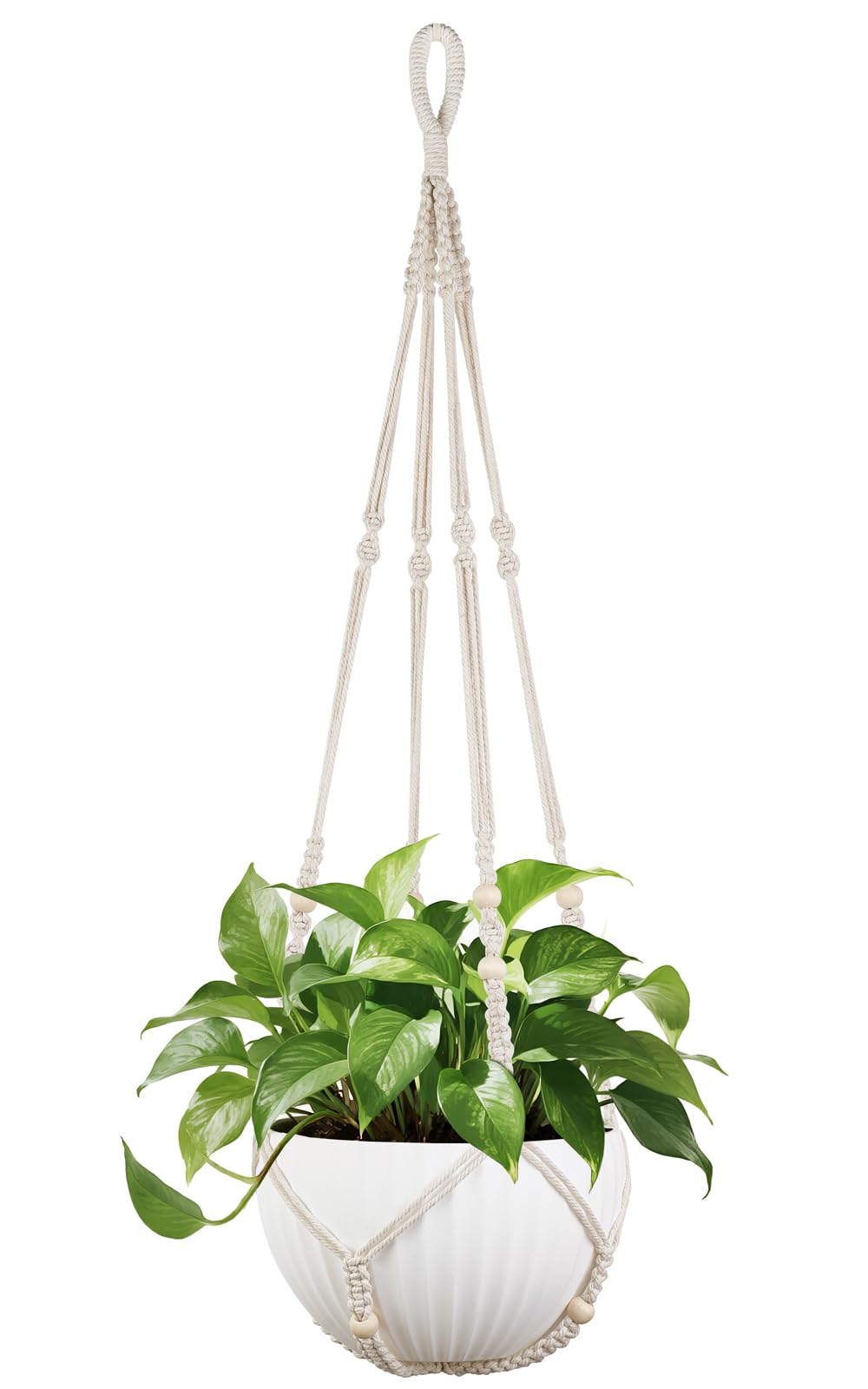 Photo 1 of Mkono 43 Inch Macrame Plant Hanger Large for up to 12 Inch Pot Extra Long Hanging Plant Holder No Tassels Hanging Planter Basket with Wood Beads for Indoor Outdoor Boho Home Decor, Ivory