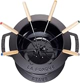 Staub Fondue Set 1.6L Cast Iron Black 18cm 6 Forks Cheese Chocolate Meat view 2