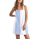 CHARTOU Women Summer Sleeveless Linen Dress Color Block Short Beach Vacation Tank Dress