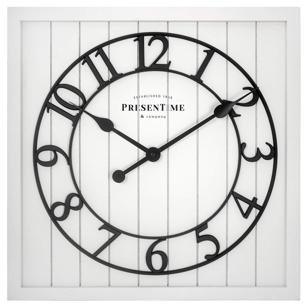Photo 1 of Presentime & Co 21" Farmhouse Square Shiplap Barn Door Wood Clock - White, Arabic Numeral. Home Decoration/Wall Decoration/Farmhouse Décor for Living Room, Dining Room, and Entryway.