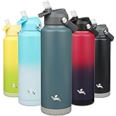 Konokyo Insulated Water Bottle with Straw Lid,40 oz Stainless Steel Vacuum Metal Bottle with Silicone Handle,Dark Gray