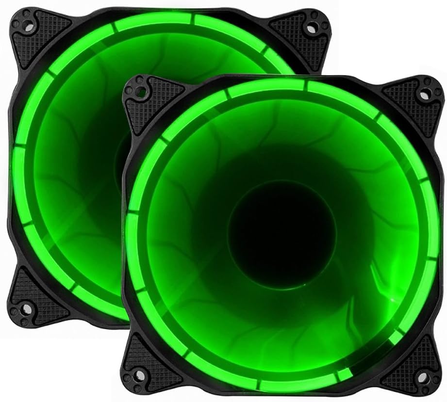 Novonest PWM 120mm Green LED Silent Fan for Computer Cases, CPU Coolers, and Radiators Ultra Quiet High Airflow Computer Case Fan, Twin Pack