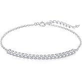 JewelryPalace 2.5mm Round Cut Moissanite Adjustable Link Bar Bracelet for Women, 14k White Yellow Rose Gold Plated 925 Sterling Silver ID Bracelet for Girls, Anniversary Bracelet Jewelry Gift VVS D-F