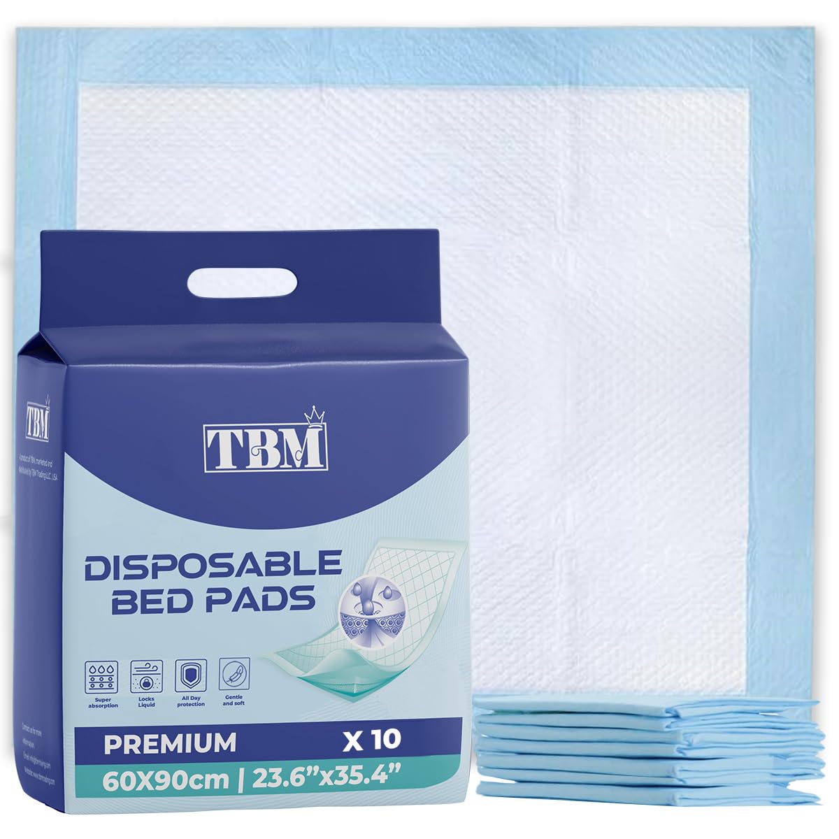 10 x TBM Trading Disposable Incontinence Bed Pads 60 x 90 cm – Waterproof Underpads, Mattress Protectors, Incontinence Pads, Absorbent Bed Mats – Pack of 10 for All Ages