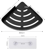 GRICOL Shower Corner Shelf No Drilling with Adhesive 2 Tiers 4 Hooks Black view 4