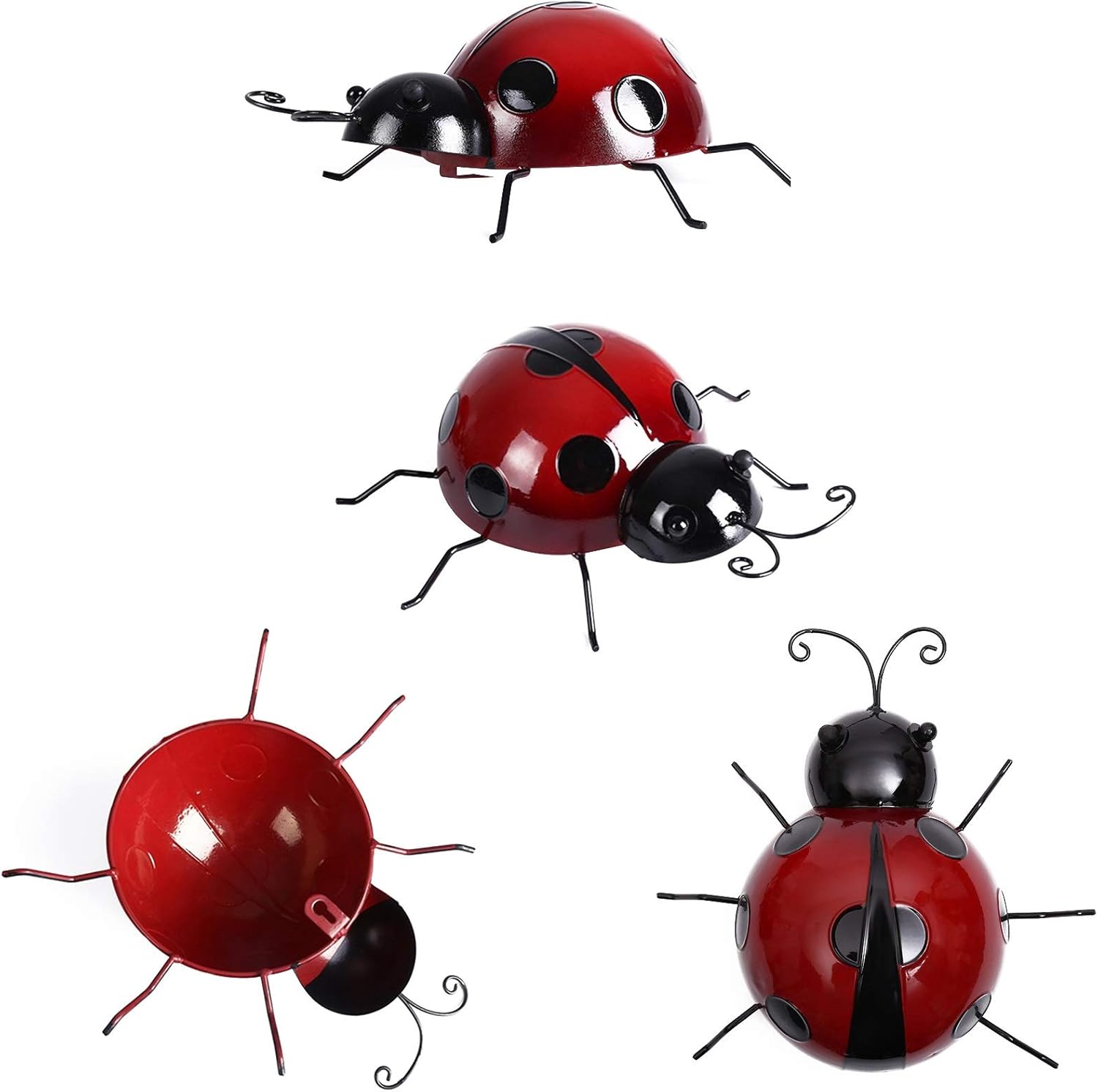 KOLAKO Metal Garden Wall Art Decorative Cute Ladybugs 4 PCS Live Lady Bugs Garden Decorations Outdoor Clearance Fence Yard Art Iron Yard Decorations Ladybug for Path Lawn