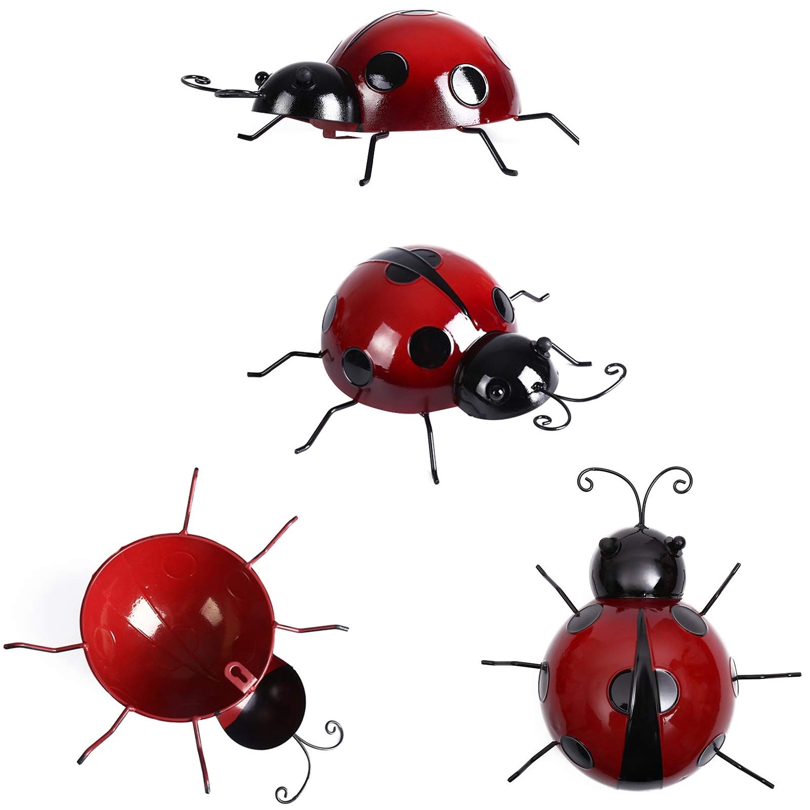 KOLAKO Metal Garden Wall Art Decorative Cute Ladybugs 4 PCS Live Lady Bugs Garden Decorations Outdoor Clearance Fence Yard Art Iron Yard Decorations Ladybug for Path, Lawn, Patio, Backyard