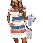 Womens Summer Dress Lantern Sleeve Square Neck Tie Front A-Line Double Layer Hem Mini Dresses