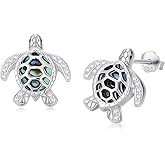 Sea Turtle Earrings for Women, 925 Sterling Silver Turtle Earrings with Blue Birthstone Created Aquamarine, Animal Jewelry for Her