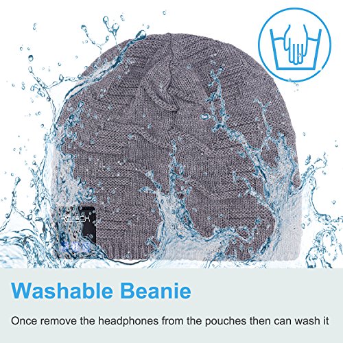 Qshell Unisex winter Bluetooth Beanie Hat Music Cap with Headphone Headset Stereo Speakers and Mic Hands Free Outdoor Sport Skinning ,Cycling ,Compatible with Iphone X/8S Android Cell Phones - Gray