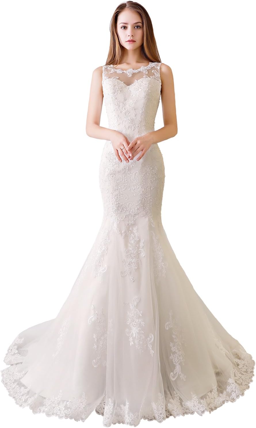 HotGirls Women Elegant Lace Beading Appliques Mermaid Wedding Dress Custom Made