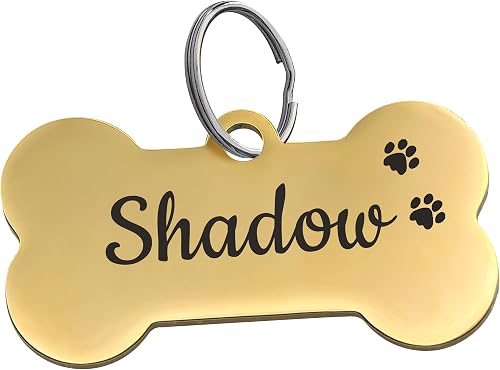Stainless Steel Deep-Engraved Dog ID Tag (Golden Stainless Steel, Paw Prints)