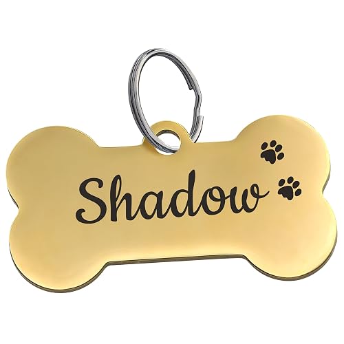 Stainless Steel Deep-Engraved Dog ID Tag (Golden Stainless Steel, Paw Prints)