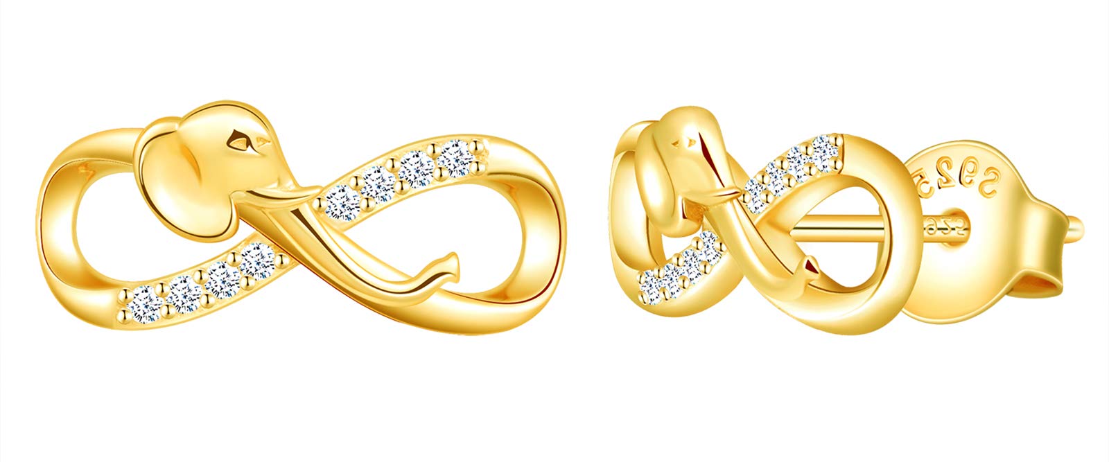 MicLee Woman's girl's Earrings, 925 Sterling silver animal earrings, Mini elephant infinity symbol earrings studs, Inlaid zircon, gold