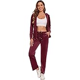 ROYAL MATRIX Women's Velour Tracksuit, 2 Pieces Full Zip Velour Sweatsuits Hooded Jogging Lounge Velvet Outfits Set