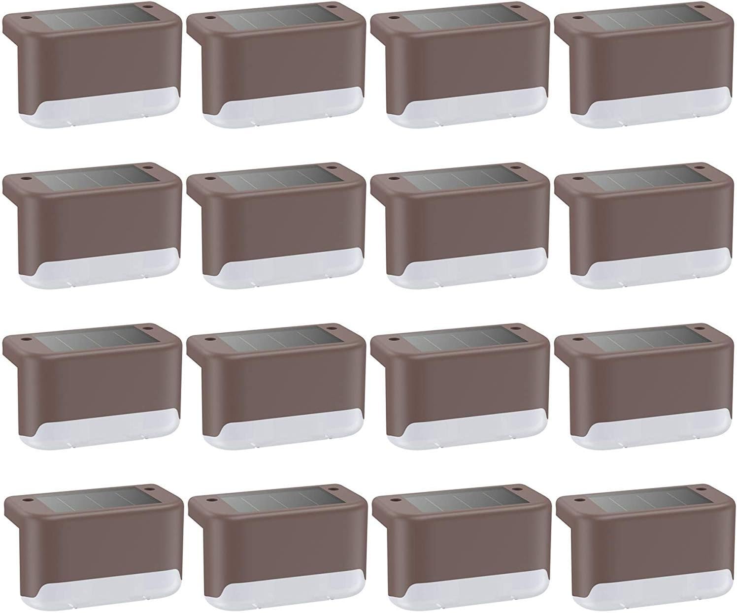 Slopehill Sloar Step Lights, 16PCS Solar Deck Lights, Warm Warning Outdoor Waterproof Led Lamp, Ideal Lighting Decor for Patio, Stairs, Yard, Garden, Pathway, Step and Fences(Soft White) (2pcs)