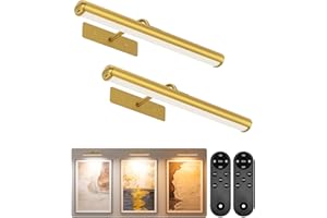 EZVALO Picture Lights for Wall, 13in Wireless Rechargeable 4000mAh LED Art Lights with Remote, Dimmable 3 Color Temps Painting Lights for Gallery, Living Room, Hallway (Gold, 2 Pack)
