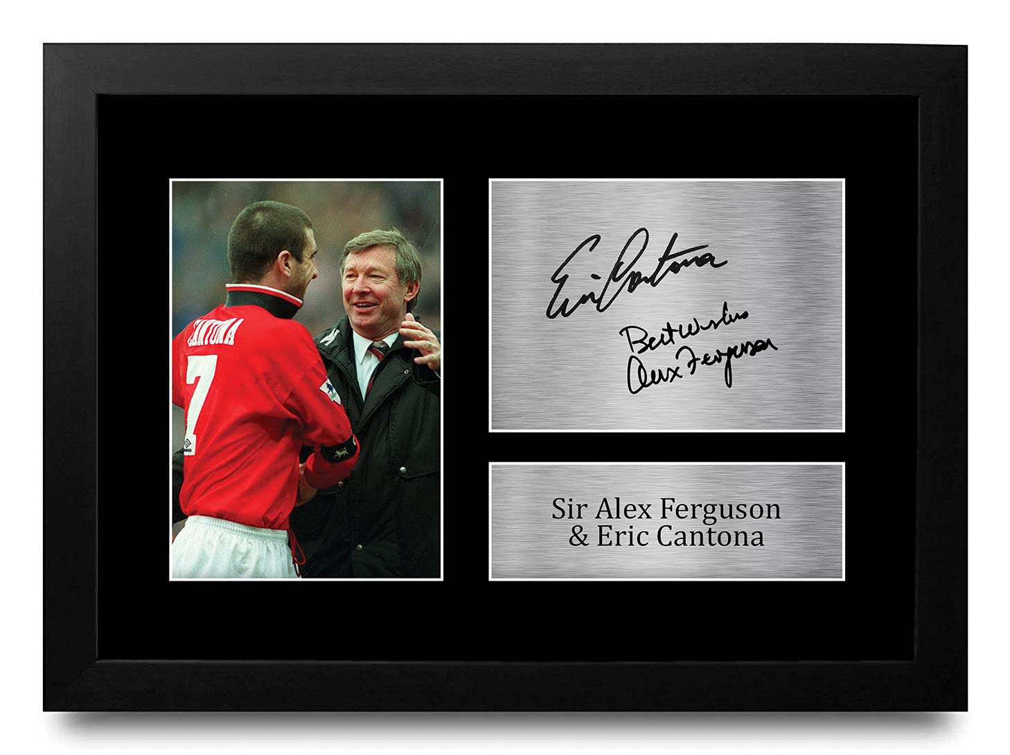 HWC Trading FR A4 Sir Alex Ferguson & Eric Cantona Gifts Printed Signed Autograph Picture for Football Fans and Supporters - A4 Framed