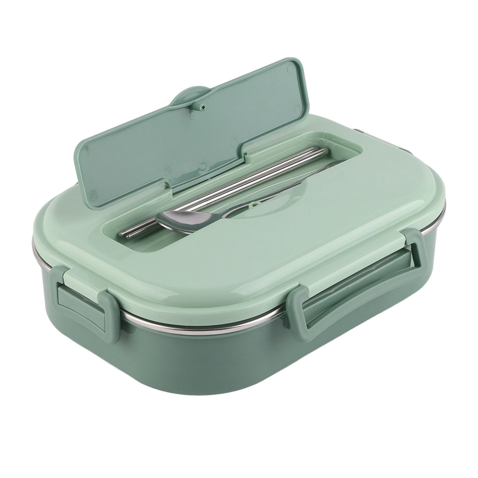 Photo 1 of Yosoo Stainless Steel Lunch Box, 4 Grid Portable Box, Food Storage Container, Good Sealing Performance, Includes Spoons and Chopsticks (Four grid lunch box with soup bowl: green)