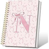 VONTP Girly Notebook, Coquette Preppy Pink Bow Notebook, Initial N Journal Personalized Teen Girl Gifts, Cute Girly Stuff Gifts for Women Teen Girl, Hardcover Spiral Notebook 5.5x8.3