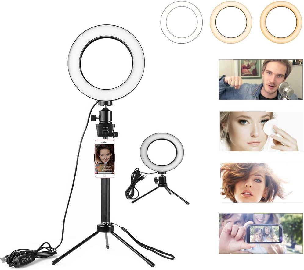 Photography LED Ring Light, Usteck 8"/20CM Dimmable Photo Studio Video LED Ring Light With Phone Holder Tripod for Youtube Video Live Stream Lighting (Black)