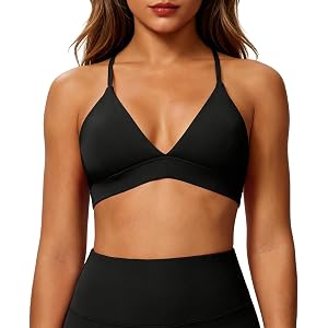 Yuerlian Women's Longline Triangle Bralette Sports Bra Adjustable Crisscross Back Straps Wireless Yoga Bra for Workout