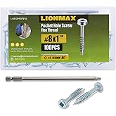 LIONMAX Fine Thread Pocket Hole Screws 1 Inch, 100 PCS, #8 x 1 Pocket Screws for Interior Hardwood Project, Zinc Plated, Square Drive, 150MM Drive Bit Included