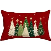 RABUSOFA Christmas Tree Pillow Covers 12x20 Watercolor Stars Xmas Decor | Red Christmas Decorative Throw Pillows,Not Insert,Machine Washable,Winter Holiday Decoration for Home Couch Farmhouse