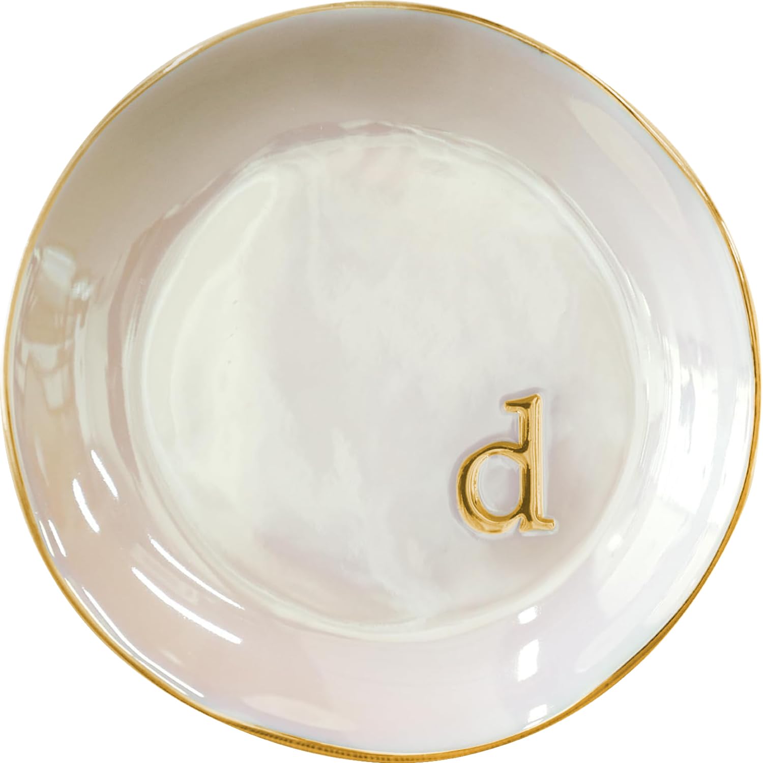 Photo 1 of COLLECTIVE HOME - Iridescent Jewelry Tray, 4.75-Inch Personalized Lowercase Embossed Lettering, Lustrous Multicolored Finish, Unique Alphabet Trays for Stylish Décor and Gifts (d)