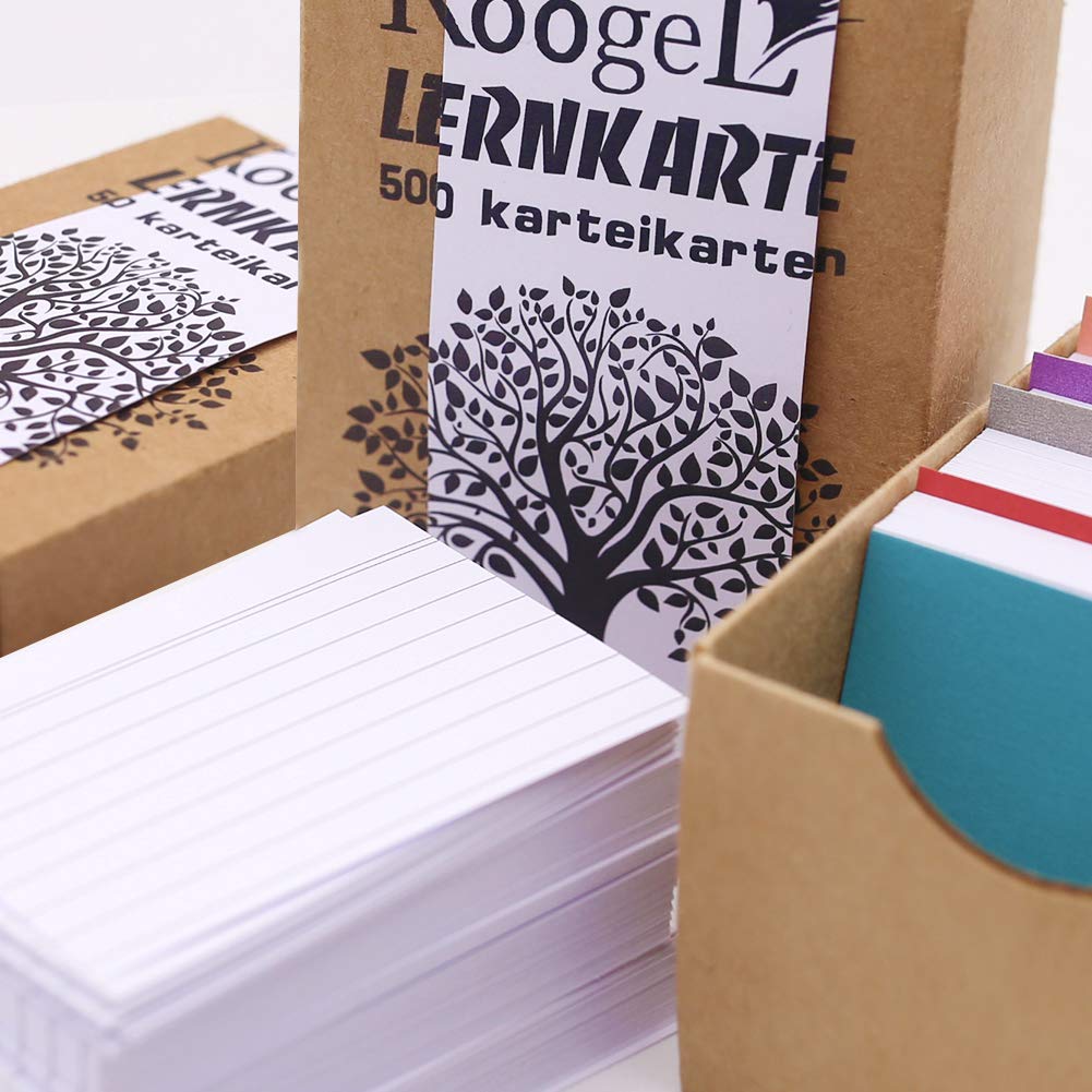 Koogel Karteikarten, 500 Blatt Lernkarten A8 weiß liniert Lernkartei Mini Kraftpapier Karten für Vokabel Lernen