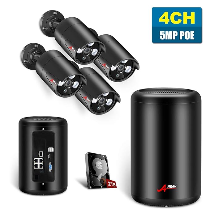 5.0MP POE Überwachungskamera Set, ANRAN DVR-Videoüberwachungs Sets mit 4STK Überwachungskameras, Remote Heimüberwachungssyste