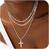 Sterling Silver Cross Necklace for Women Girls Dainty Gold Necklace Stack Non Tarnish Layered Necklaces CZ Cross Pendant Choker Figaro Box Chain Link Layering Stackable Necklaces Trendy Jewelry Gift