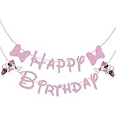 Swiftion Pink Mouse Happy Birthday Banner, Birthday Party Decoration for Girl Kids, 45 inch