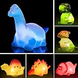 Aildysee Dinosaur Bath Toys, 6 Packs Light Up Floating Rubber Toys for Baby Children Toddler,Pool Water Bathtub Shower Toys f